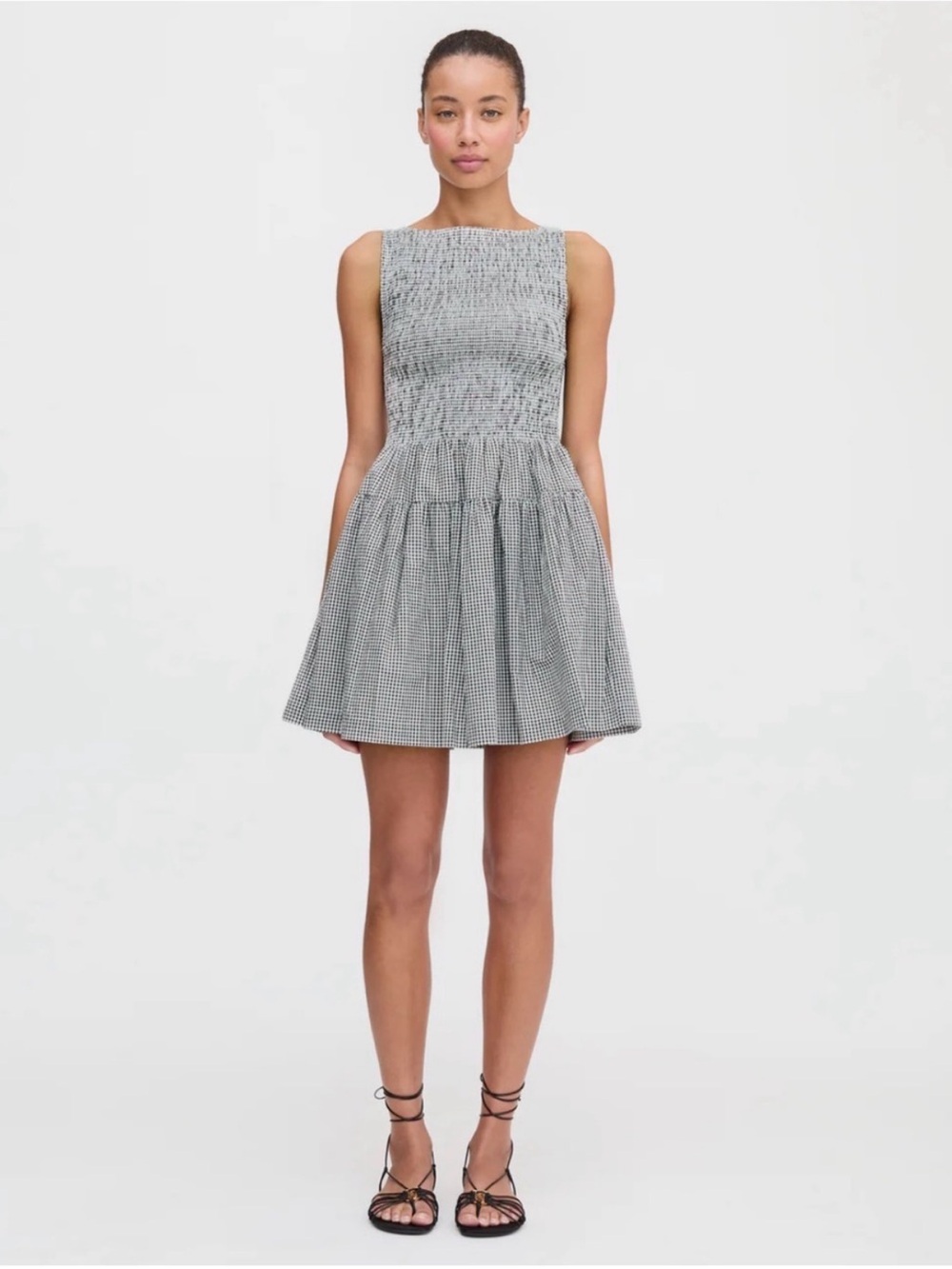 NWT Hill House Cosima Mini Nap Dress Black & White Gingham Size L